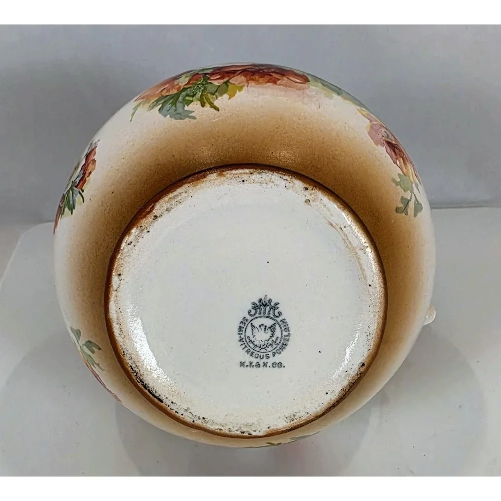 Antique K.T. & K. Co. Semi-Vitreous Porcelain Pitcher Brown & Cream Ombre Floral